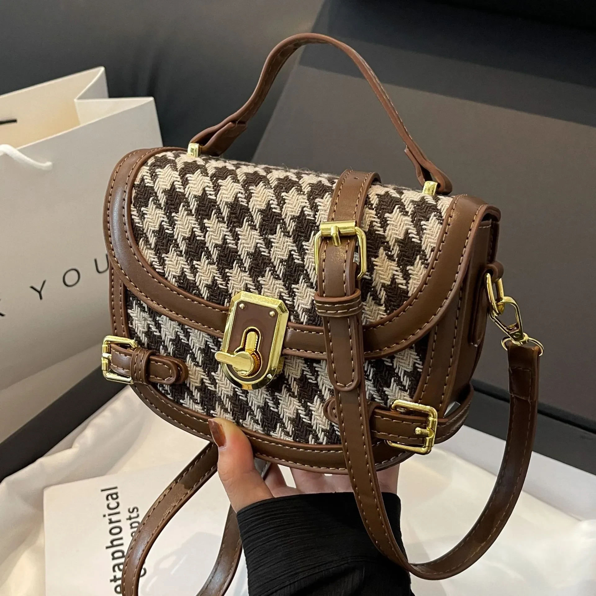 Women's Fashion All-match Houndstooth Shoulder Bag