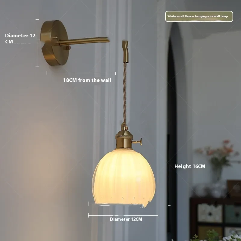 Copper Glass Amber Little Flower Single-head Bedroom Simple Chandelier