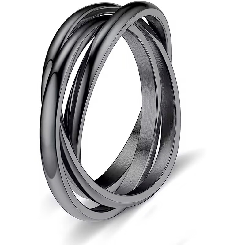 Gold-Plated Stainless Steel Women's Three-Color Three-Ring Interlocking Stacked Couple Ring