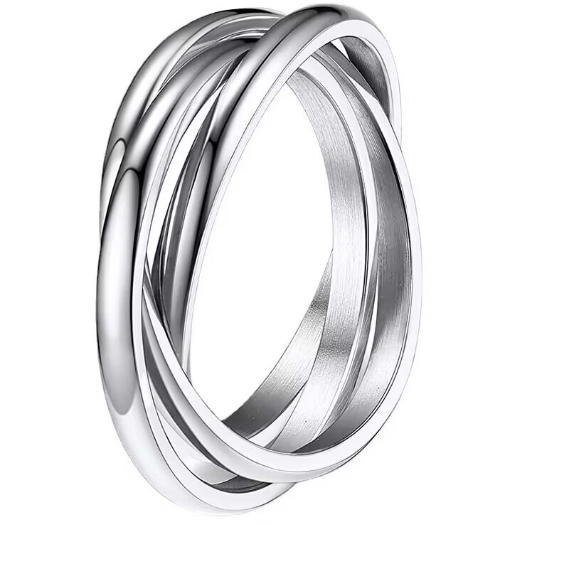 Gold-Plated Stainless Steel Women's Three-Color Three-Ring Interlocking Stacked Couple Ring