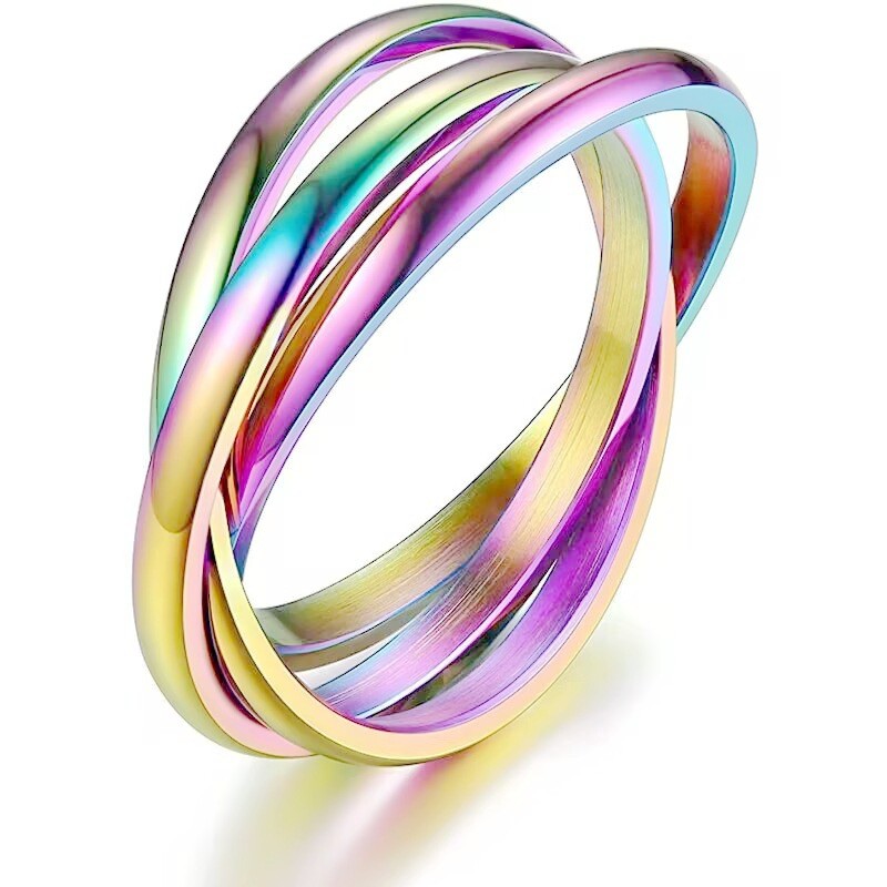 Gold-Plated Stainless Steel Women's Three-Color Three-Ring Interlocking Stacked Couple Ring