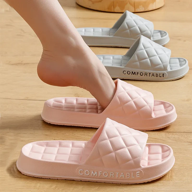 Home Slippers With Plaid Design Soft-soled Slippers