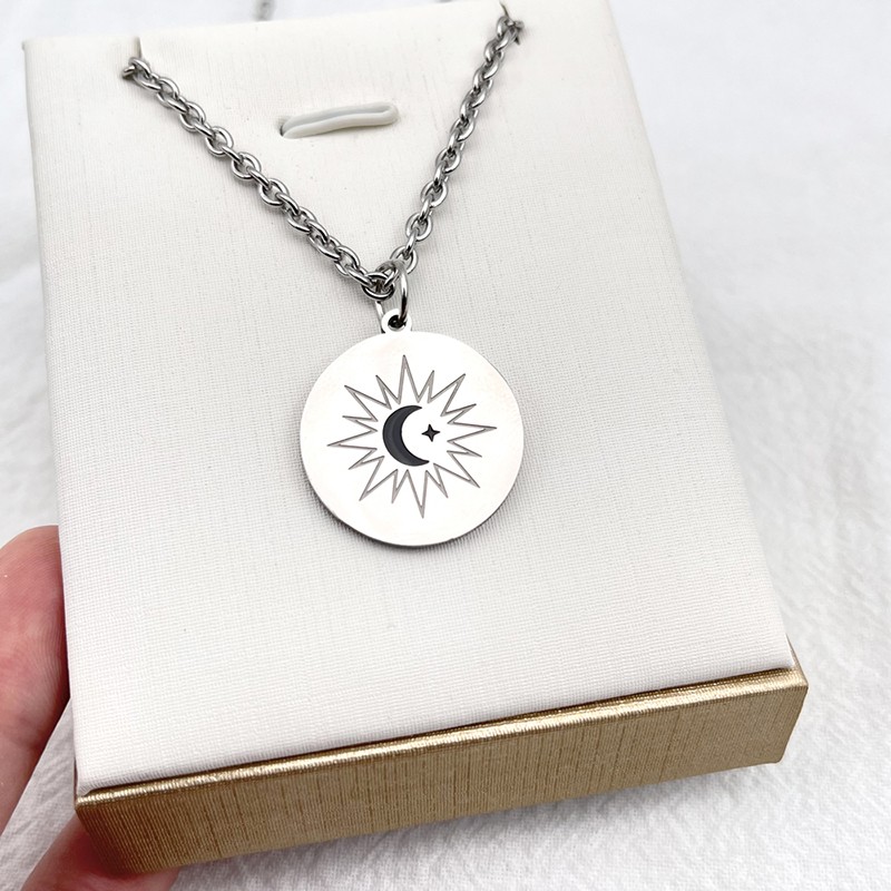 Moon Star Circular Pendant Necklace