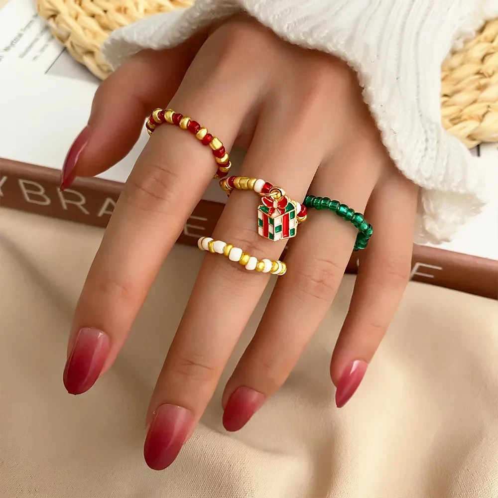 Christmas Rice Bead Ring 4 Pieces Set