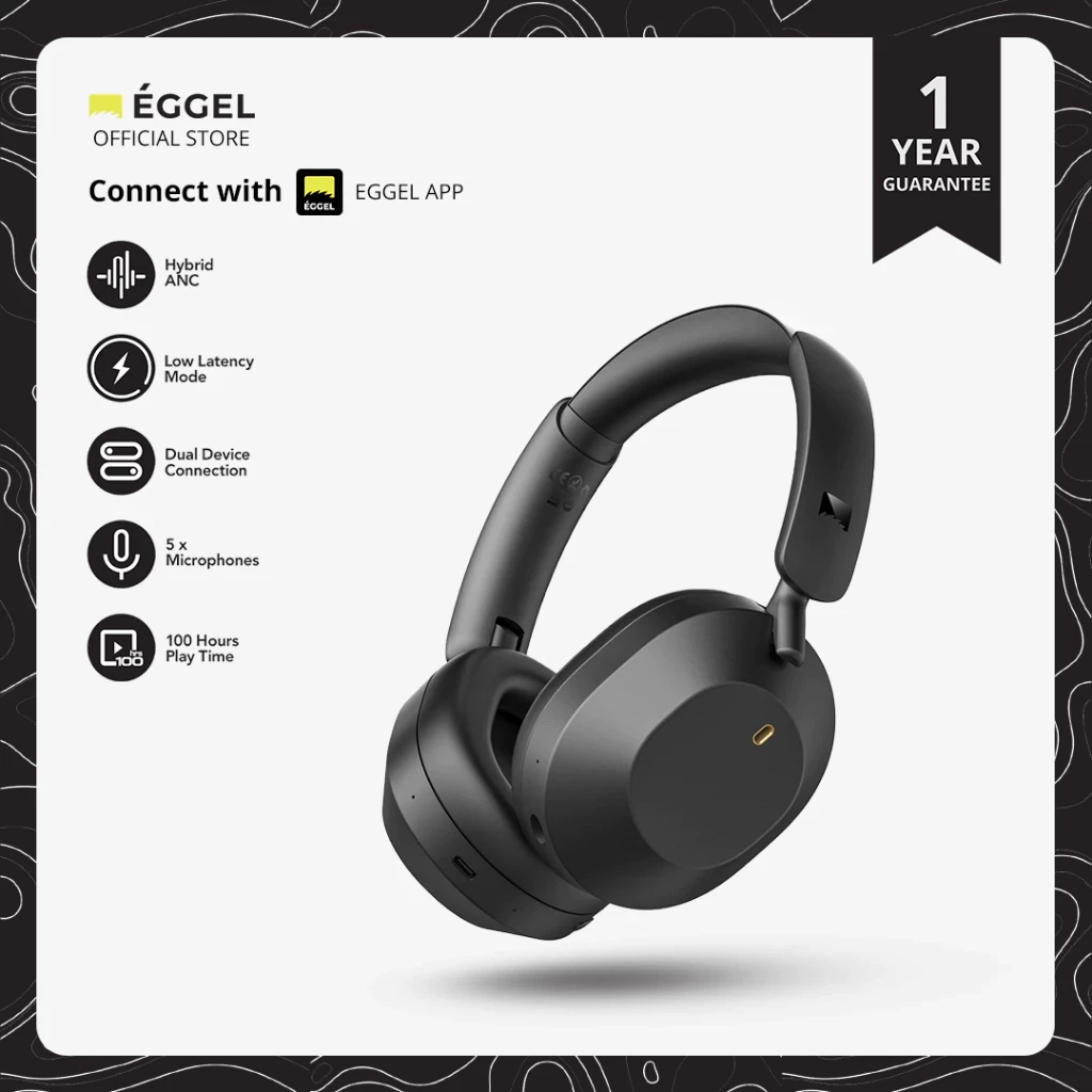 Eggel Live 2 Hybrid ANC + ENC Over Ear Wireless Bluetooth Headphone