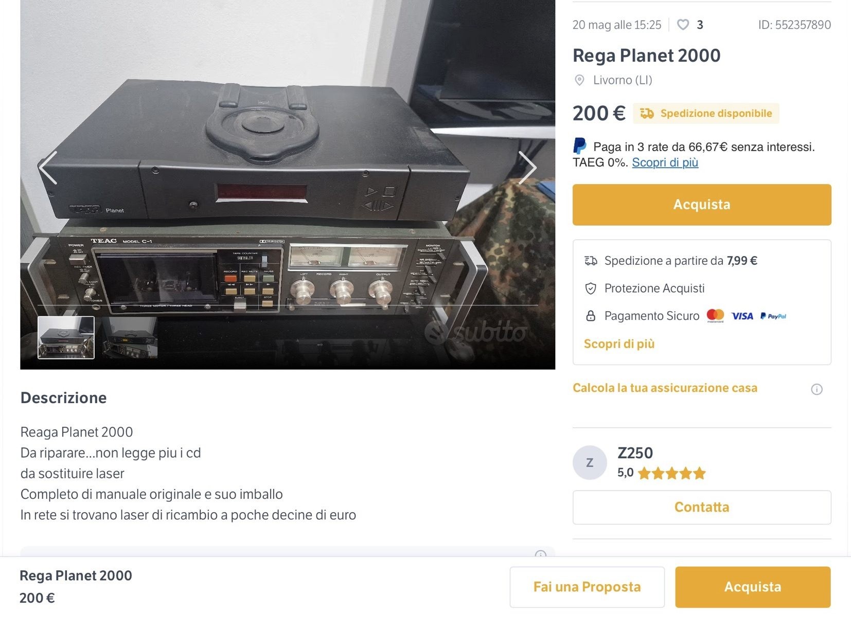 REGA PLANET 2000 CD PLAYER -Brand new laser mech. August 2024