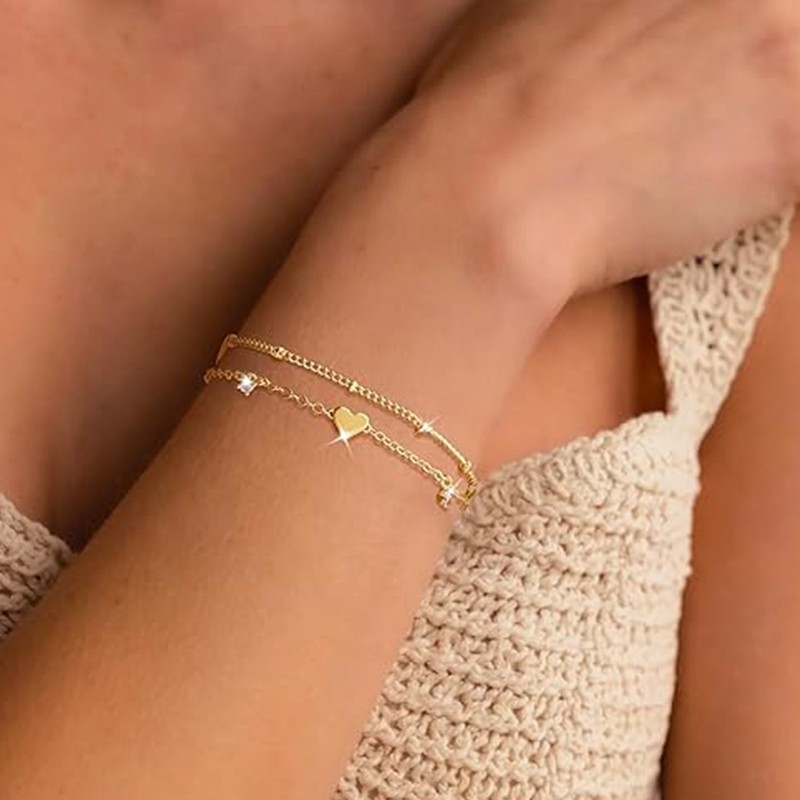 Dainty 14k Gold Plated Love Heart Bracelet