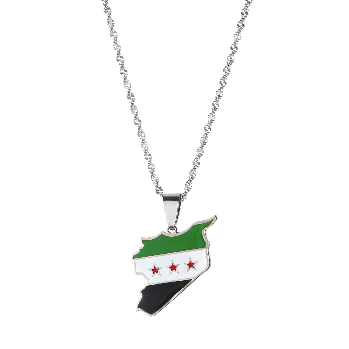 Syria Map Flag Pendant Necklace