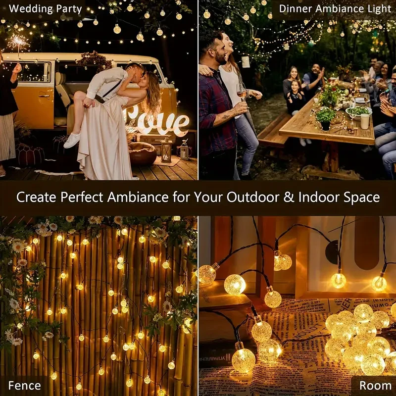 Solar String Lights Outdoor, 100 LED Crystal Ball Globe Lights
