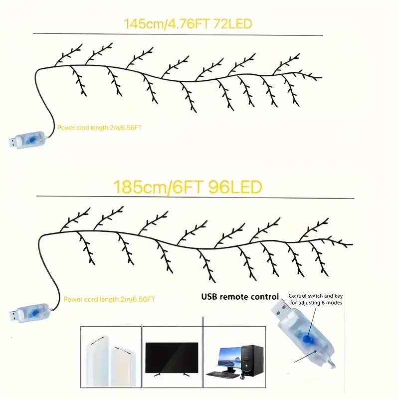 LEDS Bendable Willow Vine Lights, White Birch Tree Light, 8Modes Rattan Tree Decorative Light