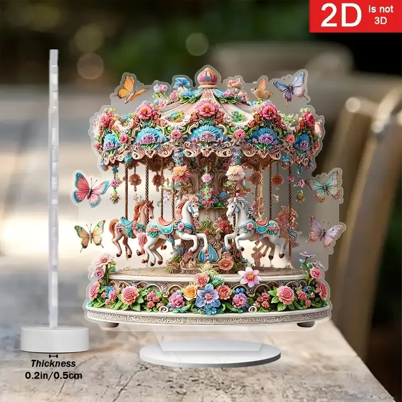Enchanting Acrylic Carousel Music Box with Fantasy Horses