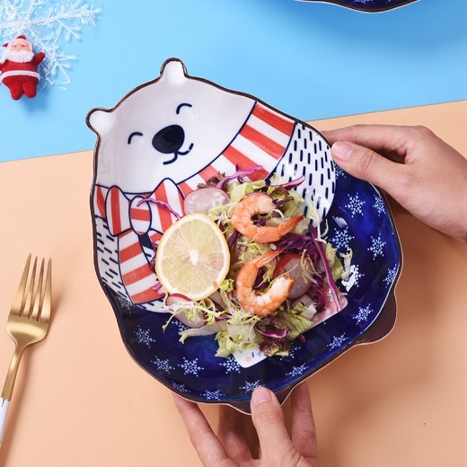Animal Bakeware Hand-painted Underglaze Cartoon Tableware Plate Polar Bear Deep Plate