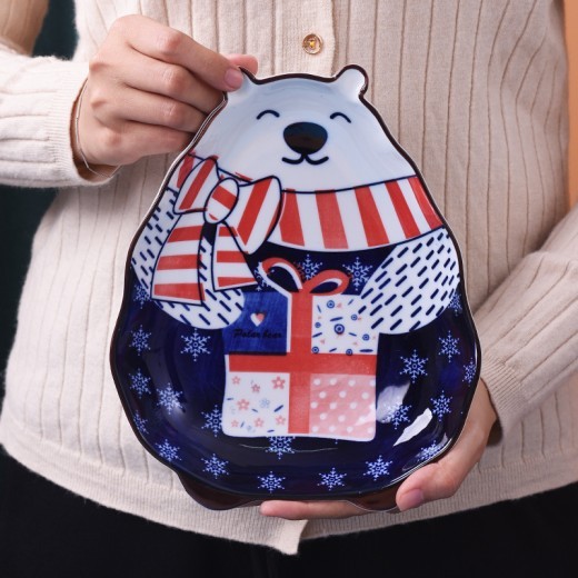 Animal Bakeware Hand-painted Underglaze Cartoon Tableware Plate Polar Bear Deep Plate