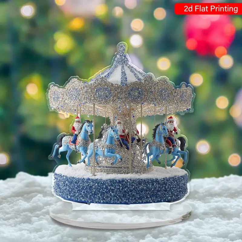 Carousel Music Box with Santa Claus - Rotating Merry-Go-Round Tabletop Decoration