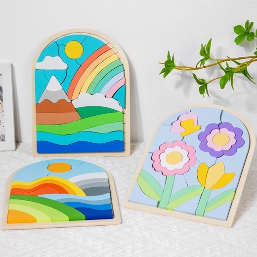 Wooden Children's Cartoon Three-dimensional Rainbow Puzzle