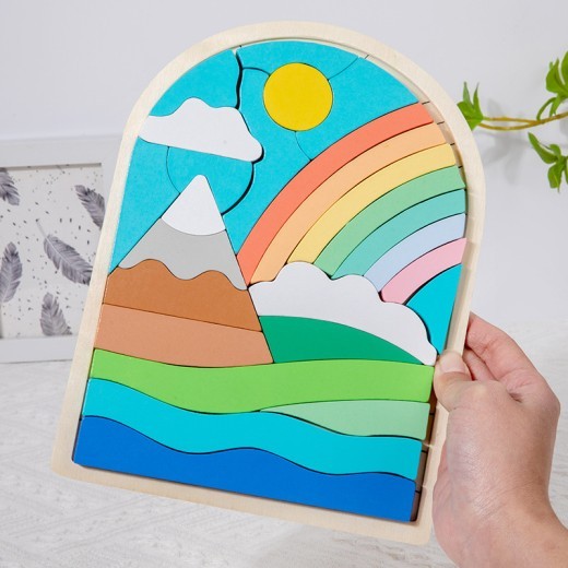 Wooden Children's Cartoon Three-dimensional Rainbow Puzzle