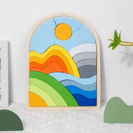 Wooden Children's Cartoon Three-dimensional Rainbow Puzzle