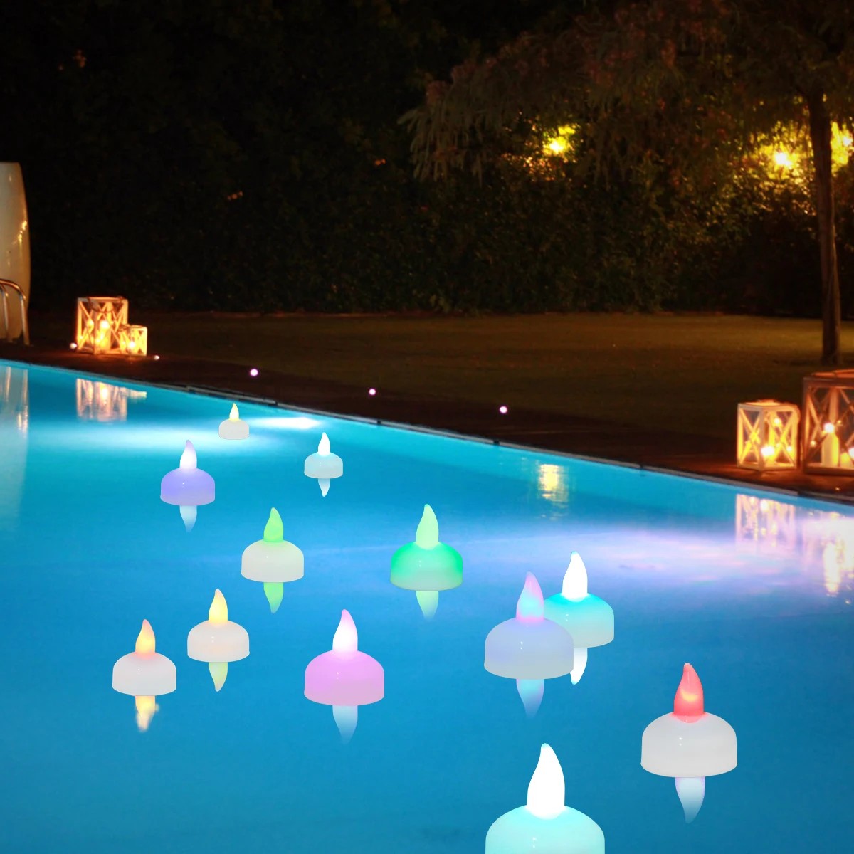 12Pcs Flickering Flameless LED Candles - Waterproof Floating Tea Lights