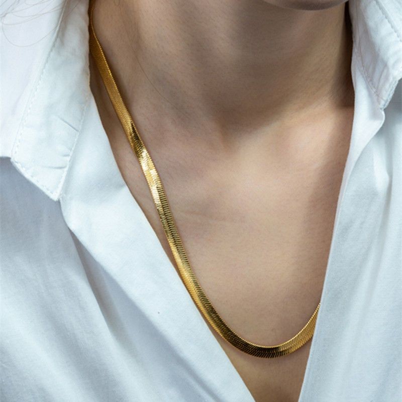 925 Sterling Silver 18K Gold 4MM Flat Chain Necklace