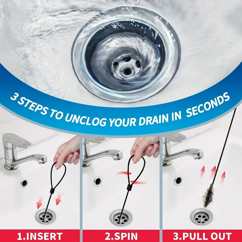 3pcs Extra Long Stainless Steel Drain Clog Remover Hook