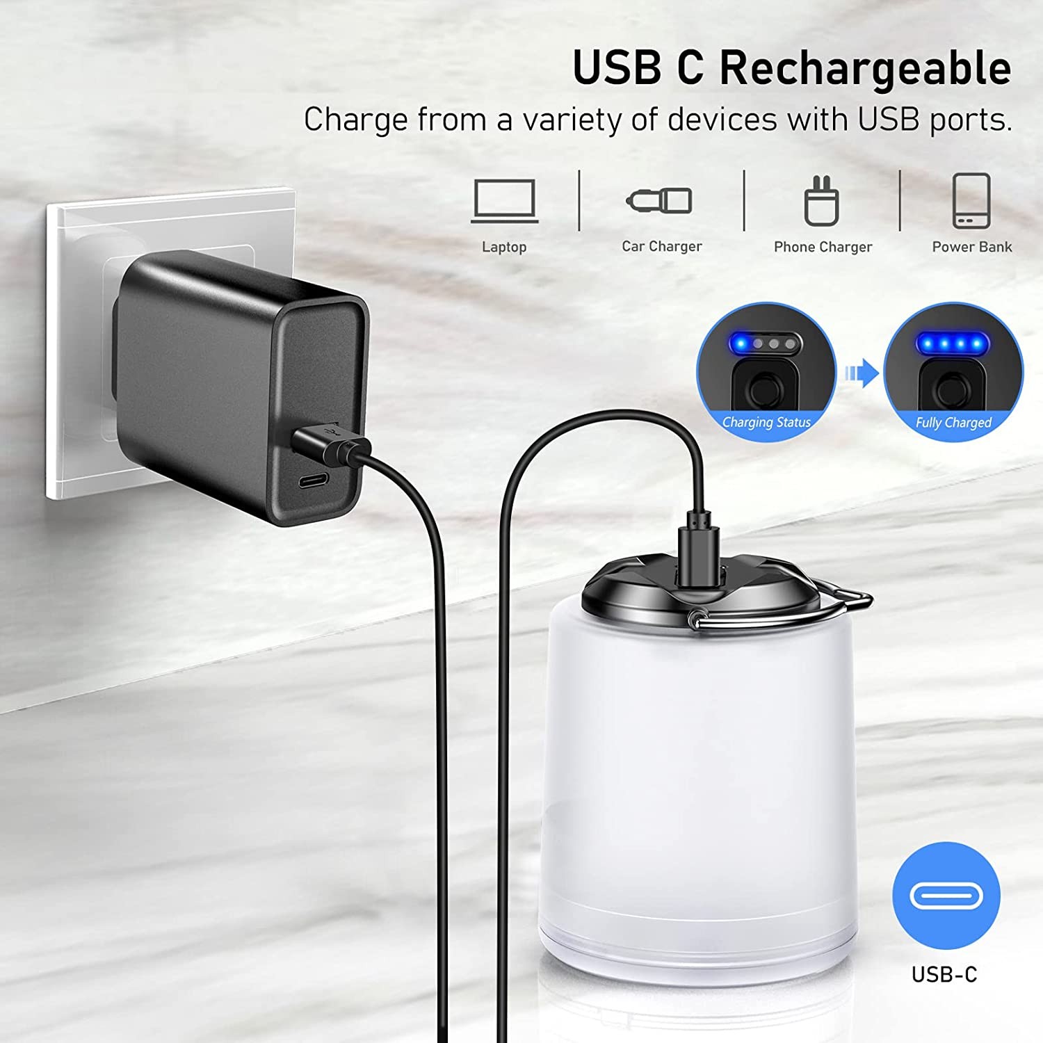 Rechargeable Camping Light Flashlight Lantern - 3000K Warm White Light Waterproof LED Flashlight for Camping and Hiking Supplies