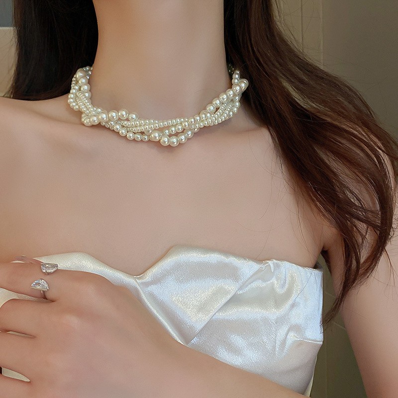 FYUAN Korean Style Twining Pearl Choker Necklace