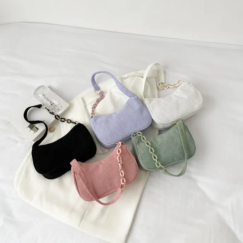 Korean Style Artistic Cloth Bag Simple Casual Corduroy