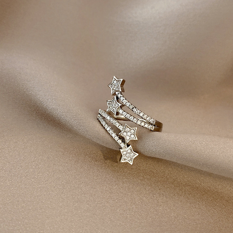 Multi Layer Micro-inlaid Five-pointed Star Zircon Ring