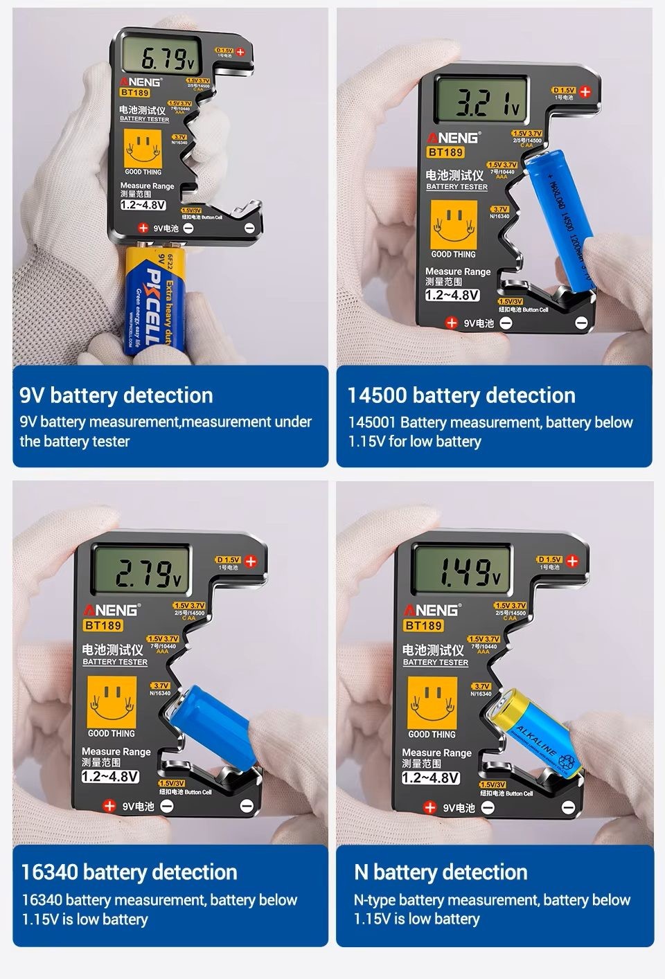 ANENG BT189 Multi Cell Battery Tester Universal LCD Battery Tester