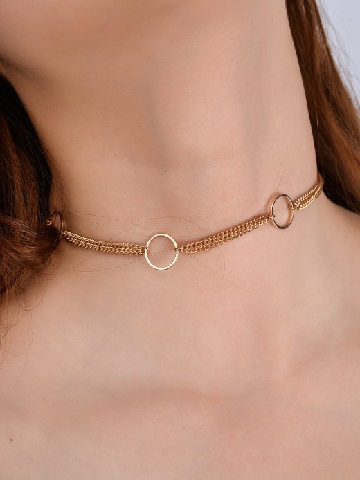 Geometric copper ring multi-layer clavicle necklace