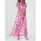 Flowers Print Short Sleeve Dress Summer Fashion Ruffle Beach Dresses Women's Clothing