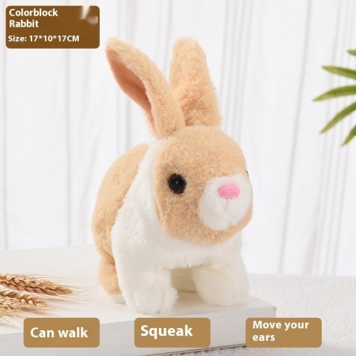 Plush Electric Walking And Moving Mouth Shaking Ears Long-haired Rabbit Pet Toy