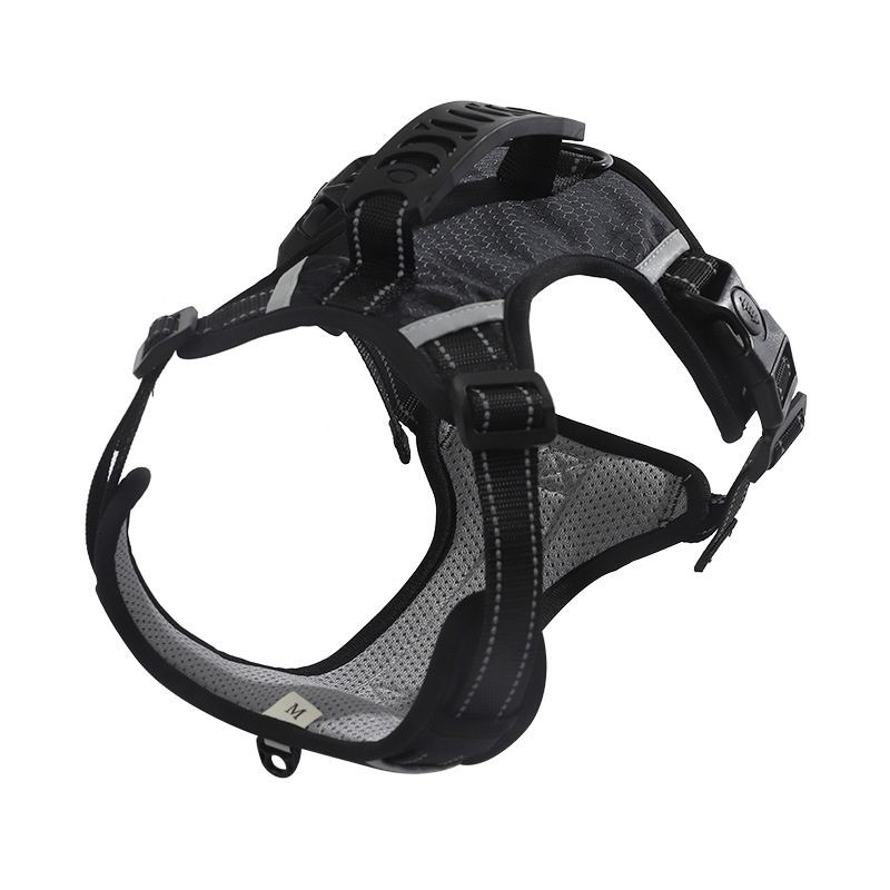 Dog Harness Set Pet Adjustable Chest Strap Walking Collar Vest - Black
