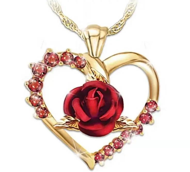 Fashionable Personality Hollow Diamond Love Rose Necklace Pendant