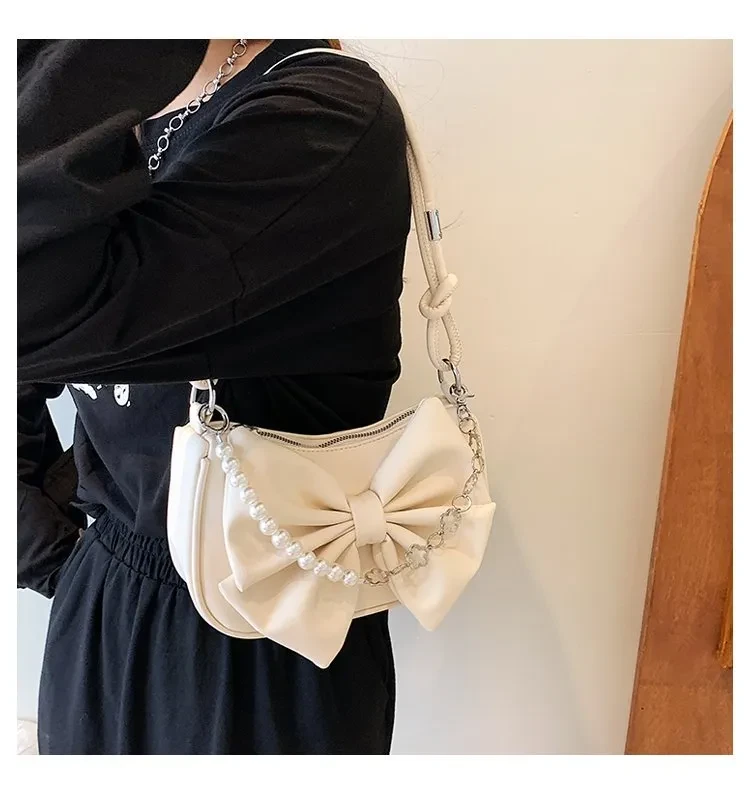 Niche Crossbody Texture Chain Bow Shoulder Bag
