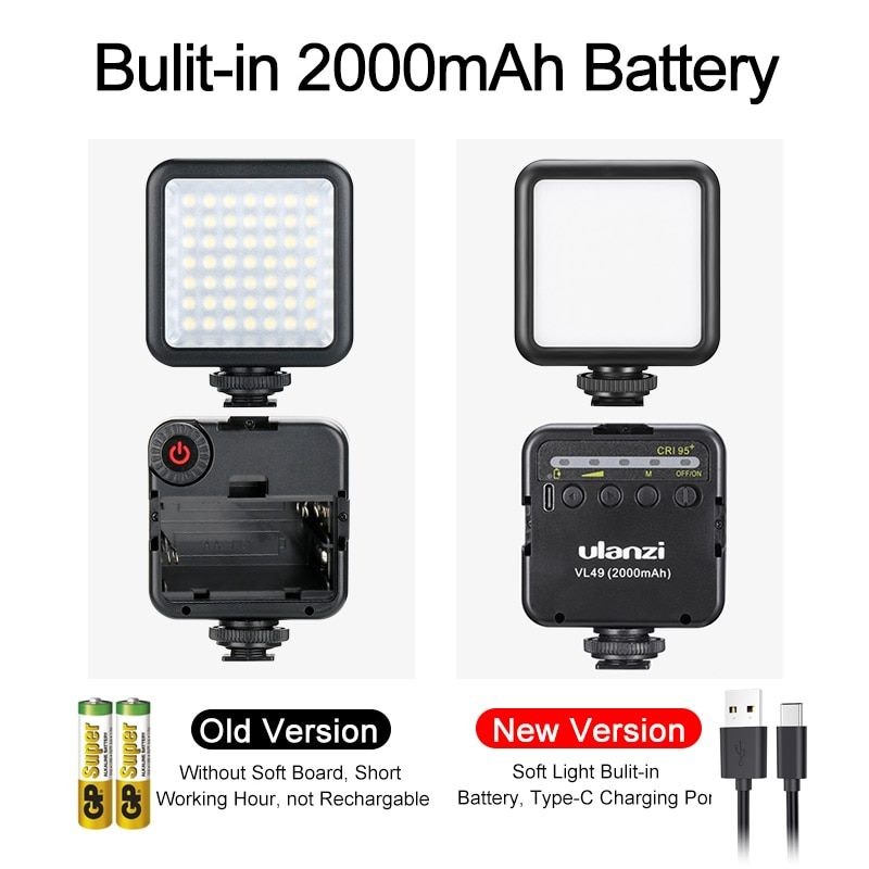 Ulanzi VL49 6W Mini LED Video Office Light 2000mAh 5500K Zoom Lighting (WHITE)