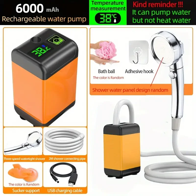 Portable Camping Shower with 6000mAh Rechargeable Battery