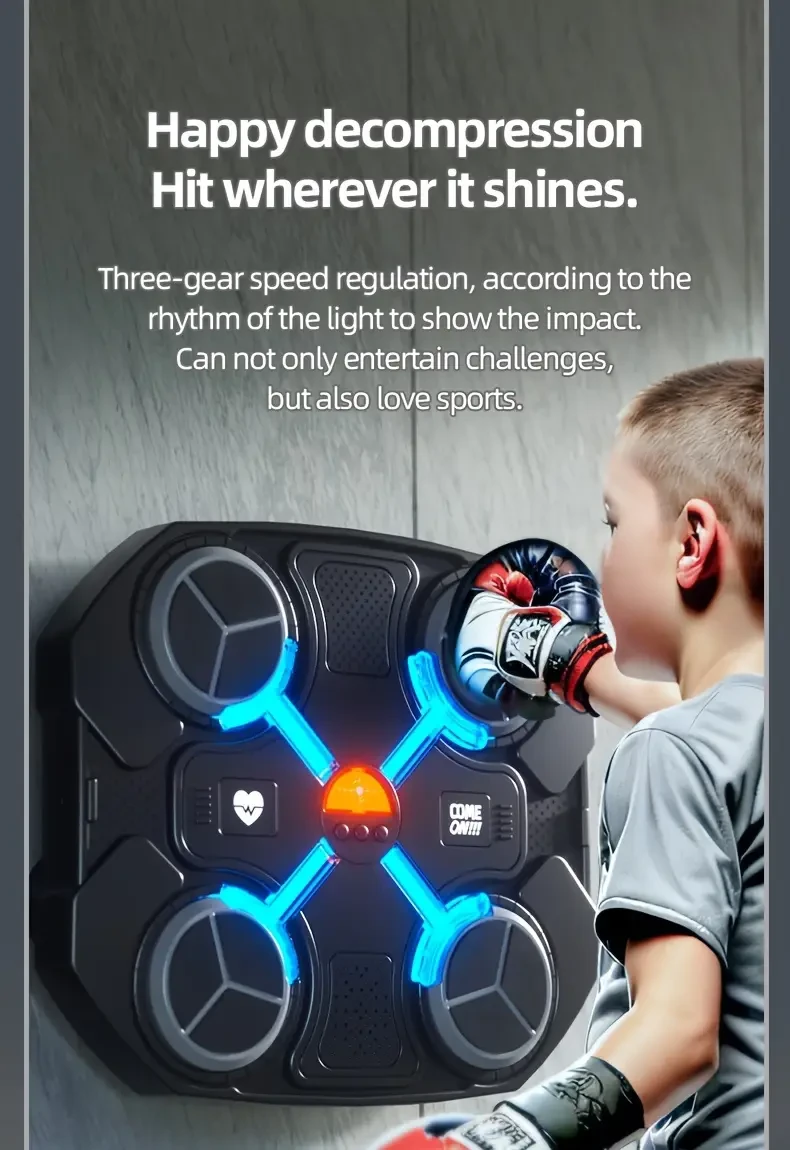 1pc Interactive Smart Boxing Target for Kids, Intelligent Dynamic Hitting, Motor Skill Development, Speed & Rhythm Training, Toy, Durable Plastic Material, Black