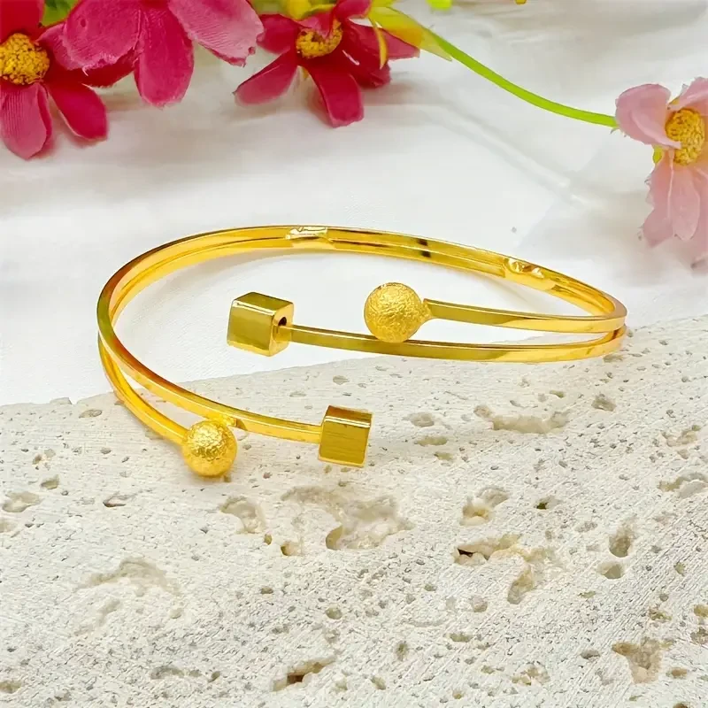 Elegant Gold-Plated Brass Open Cuff Bangle & Ring