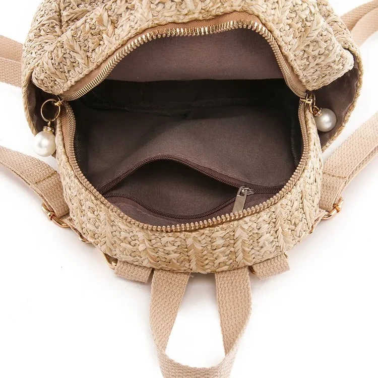 Straw bag fashion woven backpack
