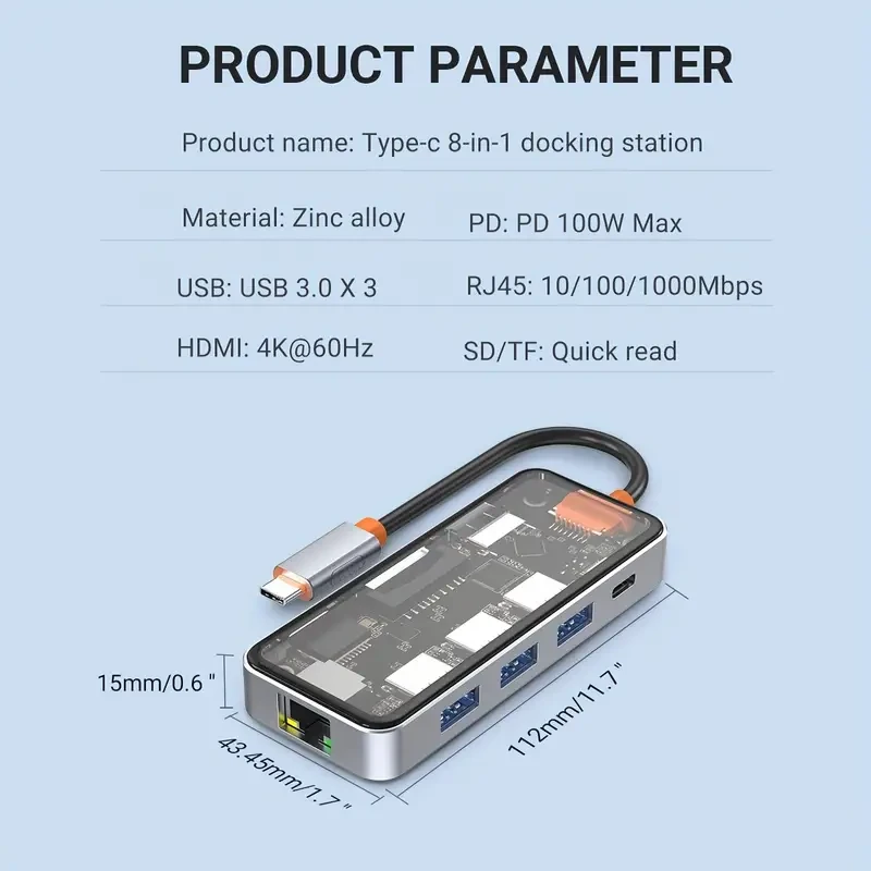 Transparent USB C Hub 8 In 1