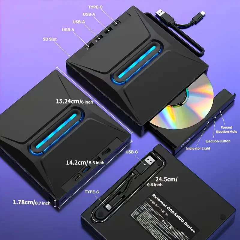 VVIA Portable USB-Powered CD/DVD Drive with Type-C