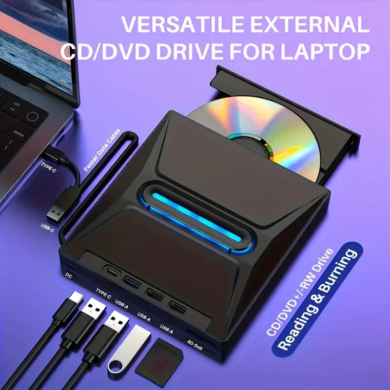VVIA Portable USB-Powered CD/DVD Drive with Type-C