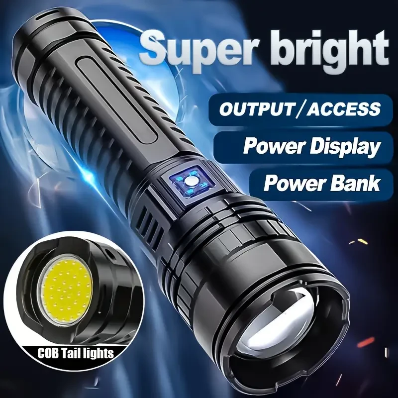 New Most Powerful Led Flashlights Tactical Rechargeable Flashlight Built-in 15000mAh Battery Long Range Spotlights Torch Light with COB Light