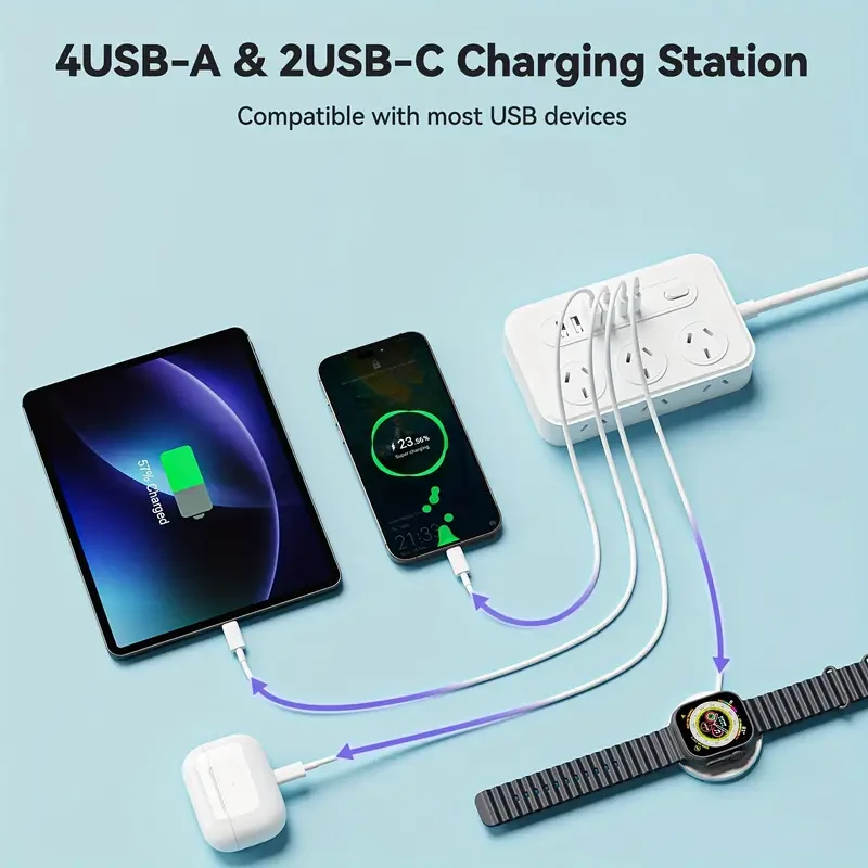 1pc 12-in-1 Australian Plug Power Strip with 6 AC Outlets