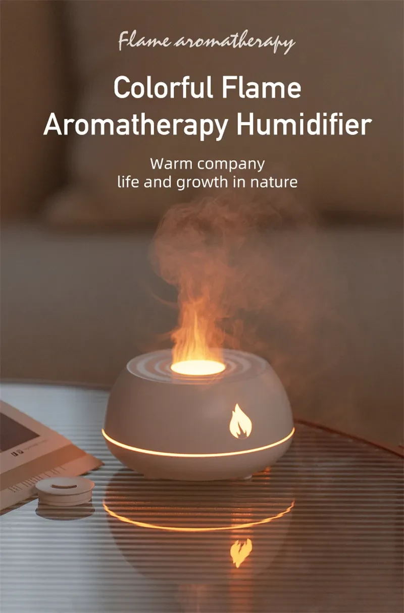Flame Humidifier Aromatherapy Diffuser 7 Colors Light Home Air Humidifier 130ML USB Room Fragrance Essential Oil Diffuser