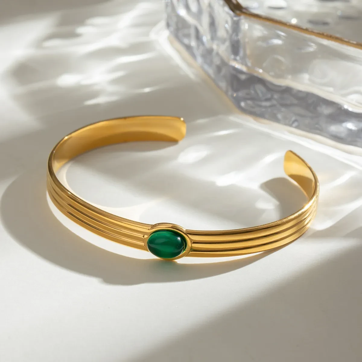 Stainless Steel Green Agate Thread Bracelet Fashion