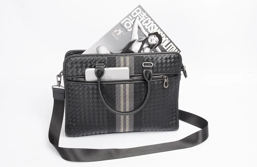 Stitching Woven Business Casual Briefcase Men's Shoulder Crossbody Computer Bag