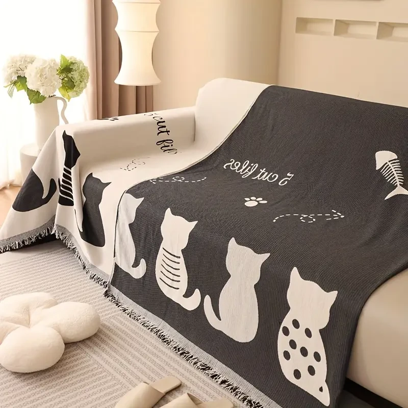 1pc Chenille Cat Cartoon Sofa Cover Blanket Four Seasons Universal