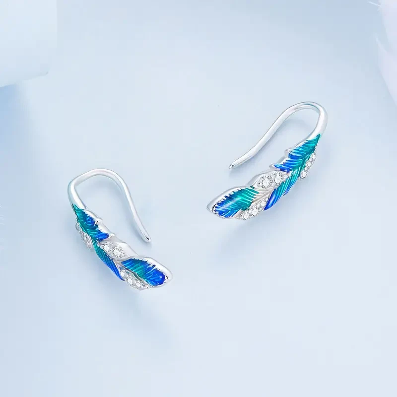 Sterling Silver Exquisite Feather Dangle Earrings - Elegant, Delicate, Cute Style, Hypoallergenic, Nickel-Free